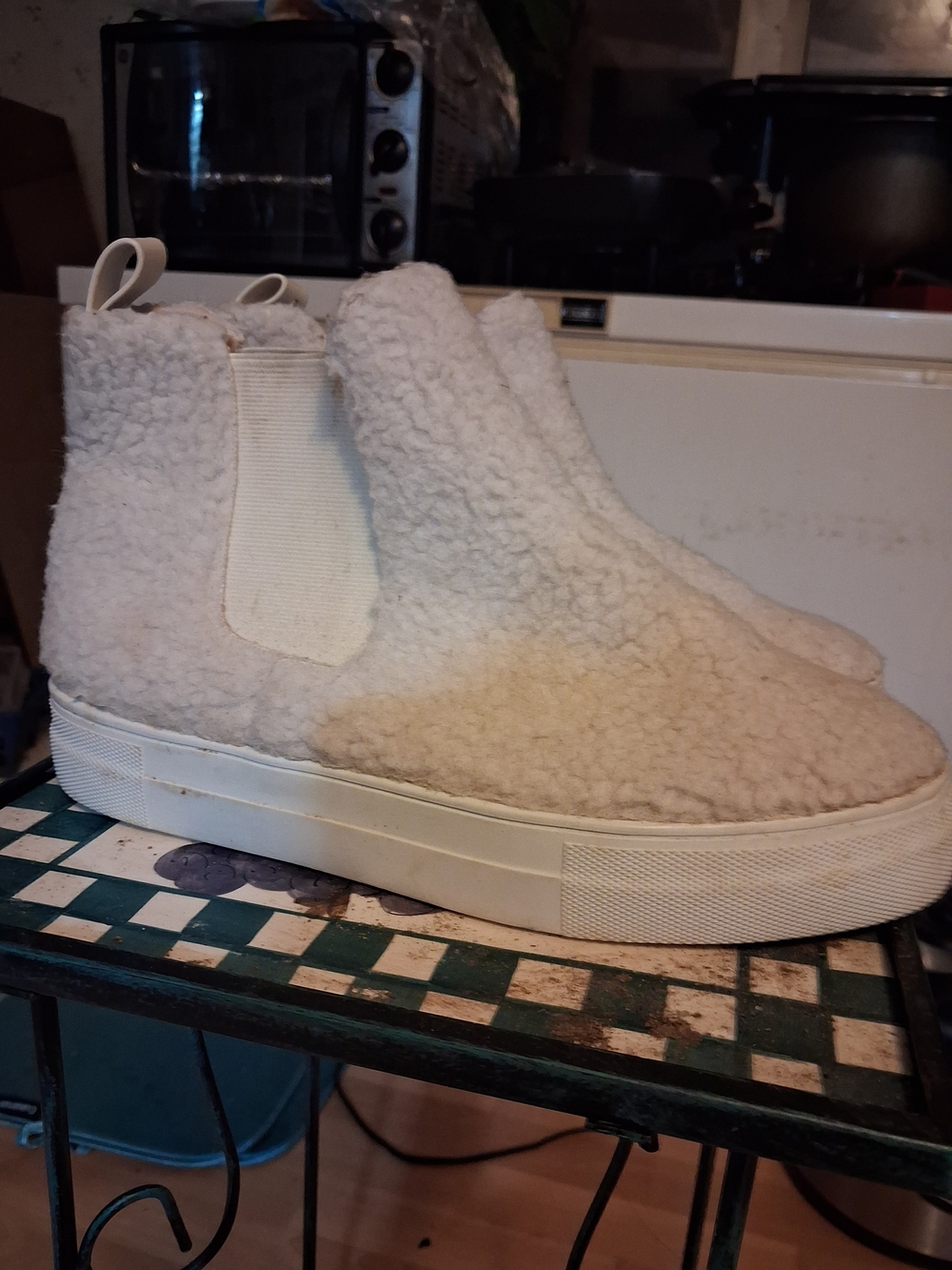 JustFab Cream Sherpa Platform Ankle Boots
